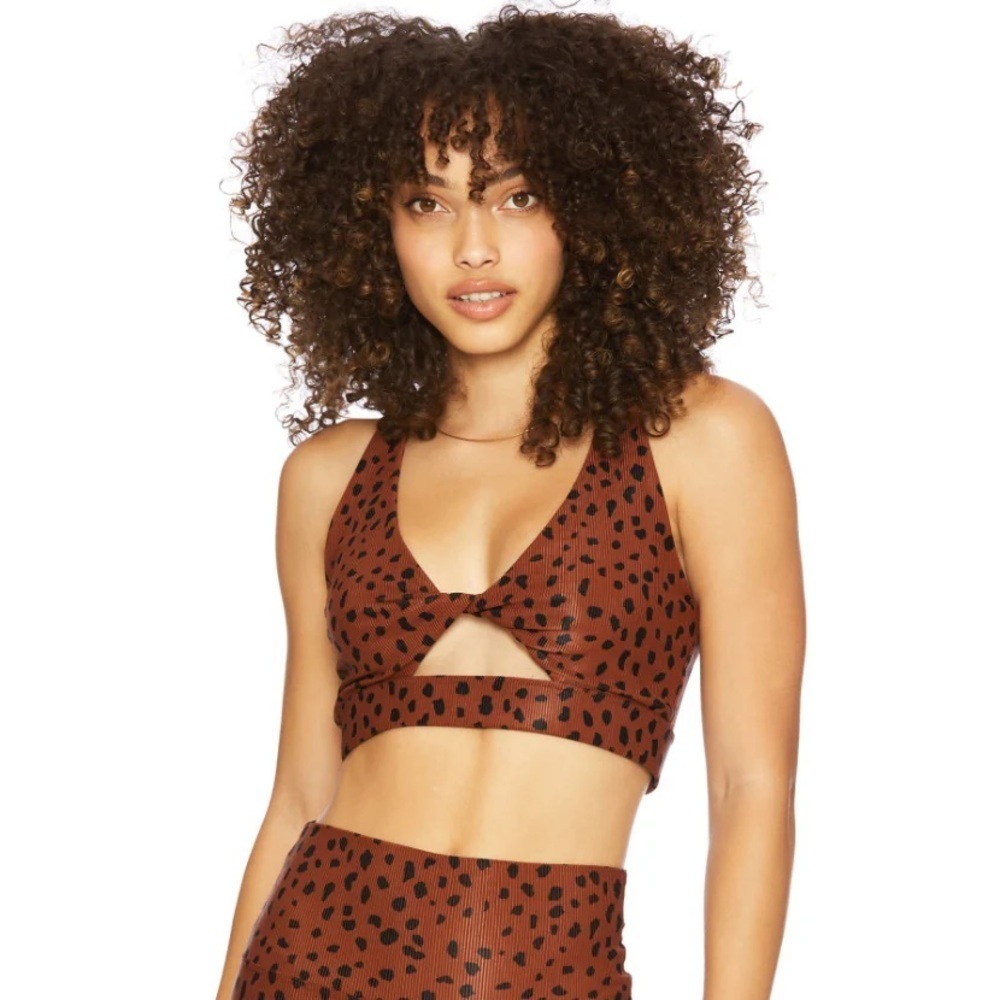 🎀NWT BEACH RIOT brown spotted sports bra small